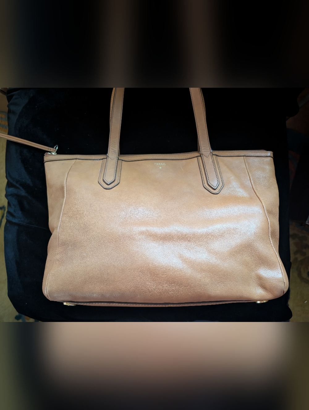 Fossil Cognac Leather Tote with Dual Top Handles